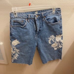Embroidered jean shorts